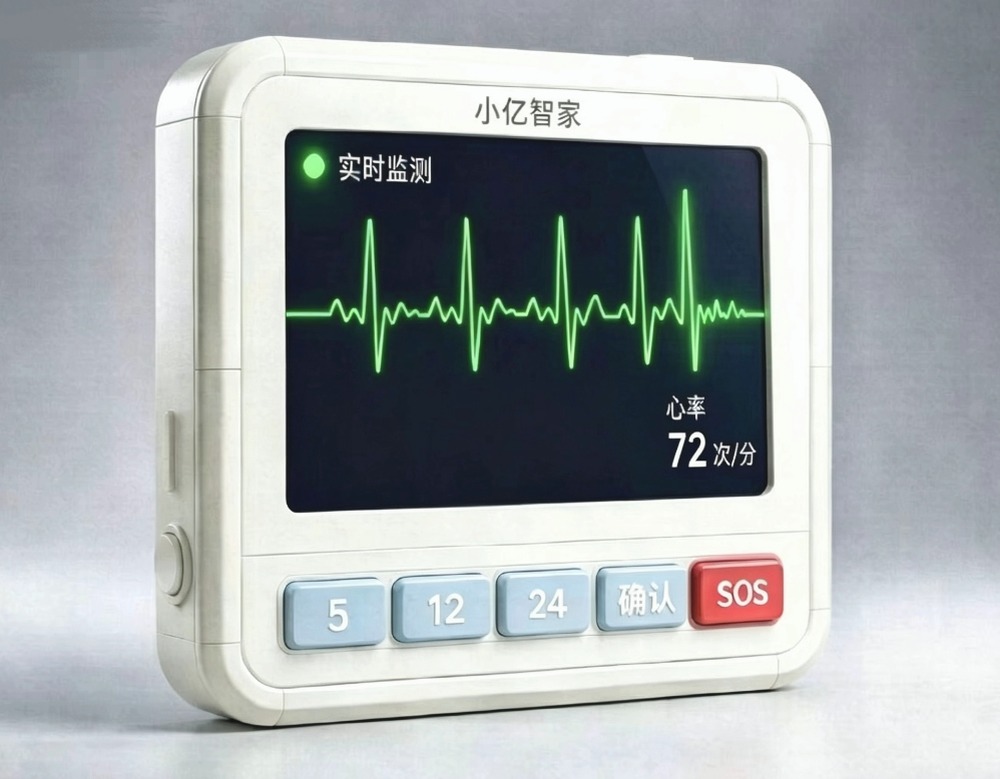 小亿智家健康智能网关:大屏实时心电,配备 5/12/24/确认/SOS 实体按键